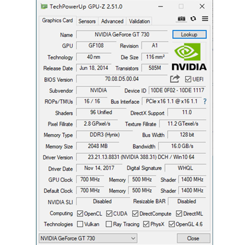 GeForce GT 730 2G Low Profile Graphics Card, 2X HDMI, VGA, DDR3, PCI Express 1.0 x16, Entry Level GPU for PC, SFF and HTPC GT 730 2G VGA/2X HDMI(not work with Win11)