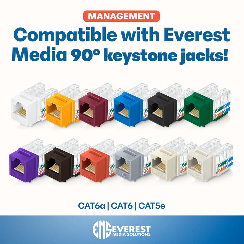 Everest easyJACK - 90° Angled Speed Termination Keystone Tool Set - with 20-Pack of RJ45 Slim Profile Cat6 Keystone Jacks (10 Blue & 10 White) - Time Saver Network Cat6 Punchdown Tool Multicolored
