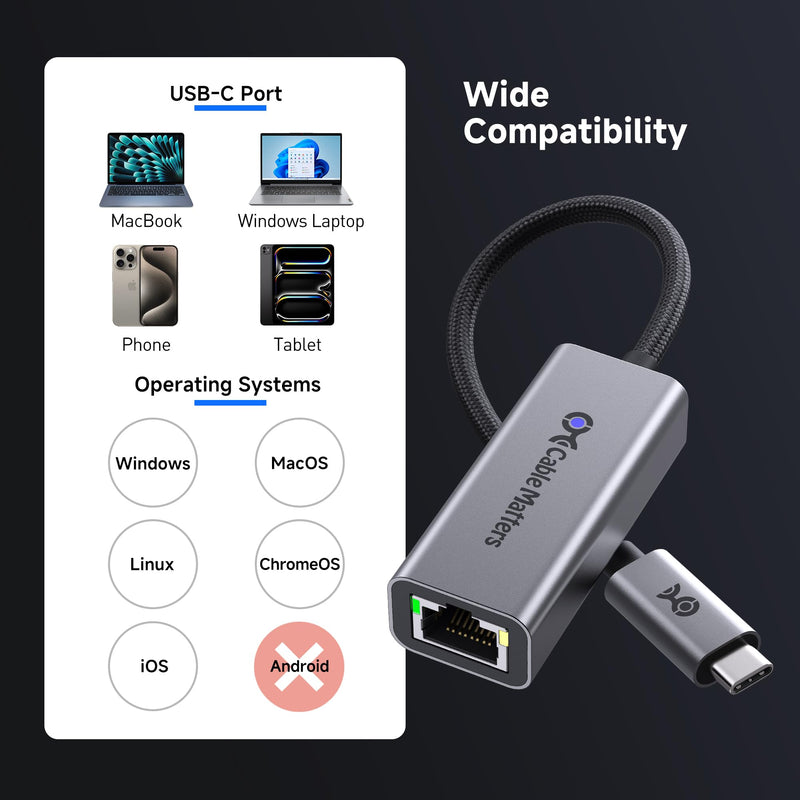 Cable Matters USB C to 5Gb Ethernet Adapter, 5 Gigabit Network Speed, USB C to Ethernet Adapter Compatible with USB4, Thunderbolt 4/5, Plug & Play for MacBook, Laptop, and USBC Devices