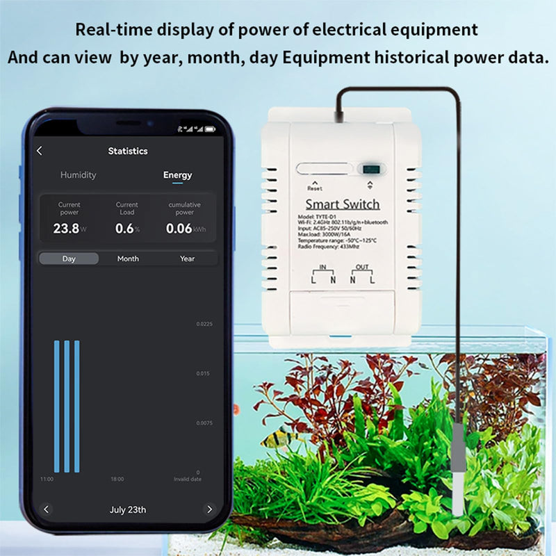 WiFi Temperature Controller Sensor Module: White 1M Sensor Tuya Smart Life App Control, Time and Scene Control 16A 3000W with Power Meter, RF433 Temperature Sensor Alexa, for Home