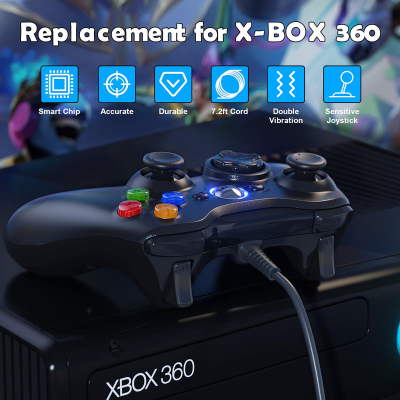 Dinosoo Replacement for Xbox 360 Controller Wired, Upgraded Joystick Compatible with Xbox 360 & Slim/Windows 11/10/8/7 PC Controller, with Dual-Vibration Voice Function Black Xbox 360 Controller 1-pack