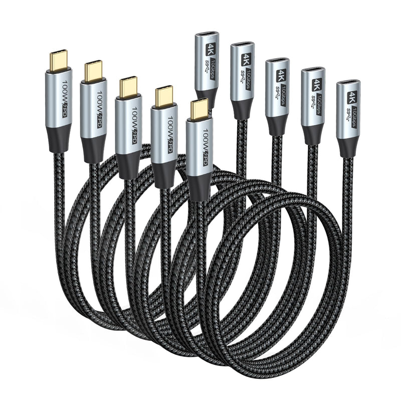 Small USB C Extension Cable 1FT Pack of 5, 10Gbps Short USBC Extender Cord, USBC Male to Female 100W PD Charging for MacBook Pro/Air, USB C Hub, Microphone, Flash Drive,Docking Station, Phone, PC Grey