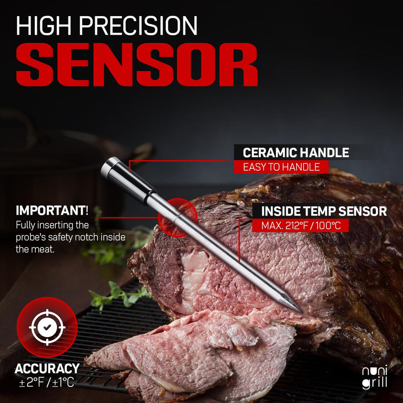 Smart Wireless Meat Thermometer- Digital Meat Thermometer for Smoker, Grilling & Oven Smartphone App Digital Meat Thermometer Wireless, 200ft Range, Rechargeable (One Probe) One Probe