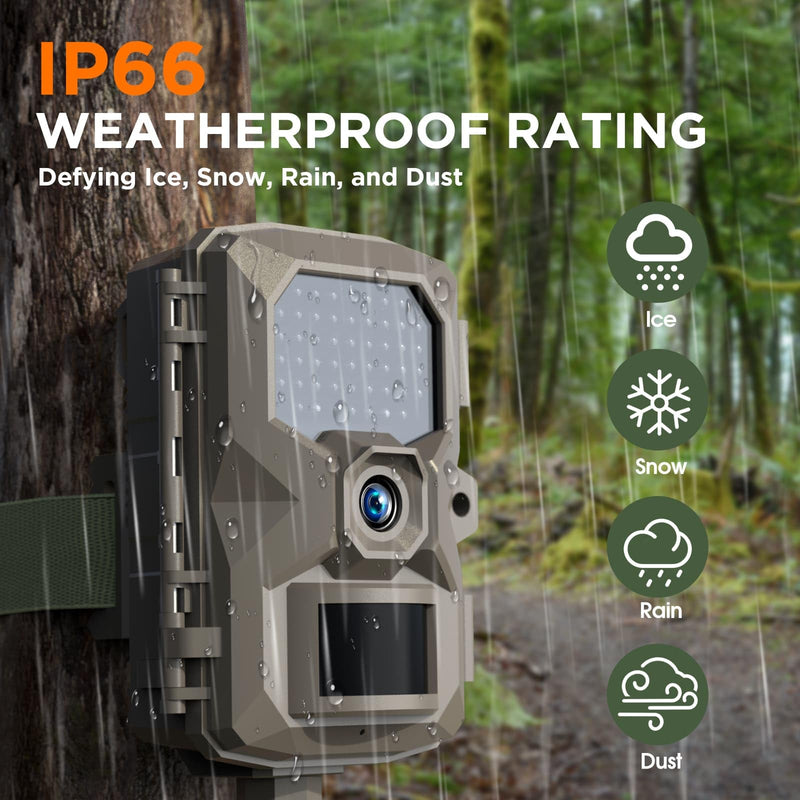 Trail Camera, 4K 48MP Trail Game Camera with Night Vision 0.1s Trigger Motion Activated, IP66 Waterproof Game Camera 130°Wide Angle with 48pcs No Glow LEDs for Outdoor Wildlife Monitoring Brown