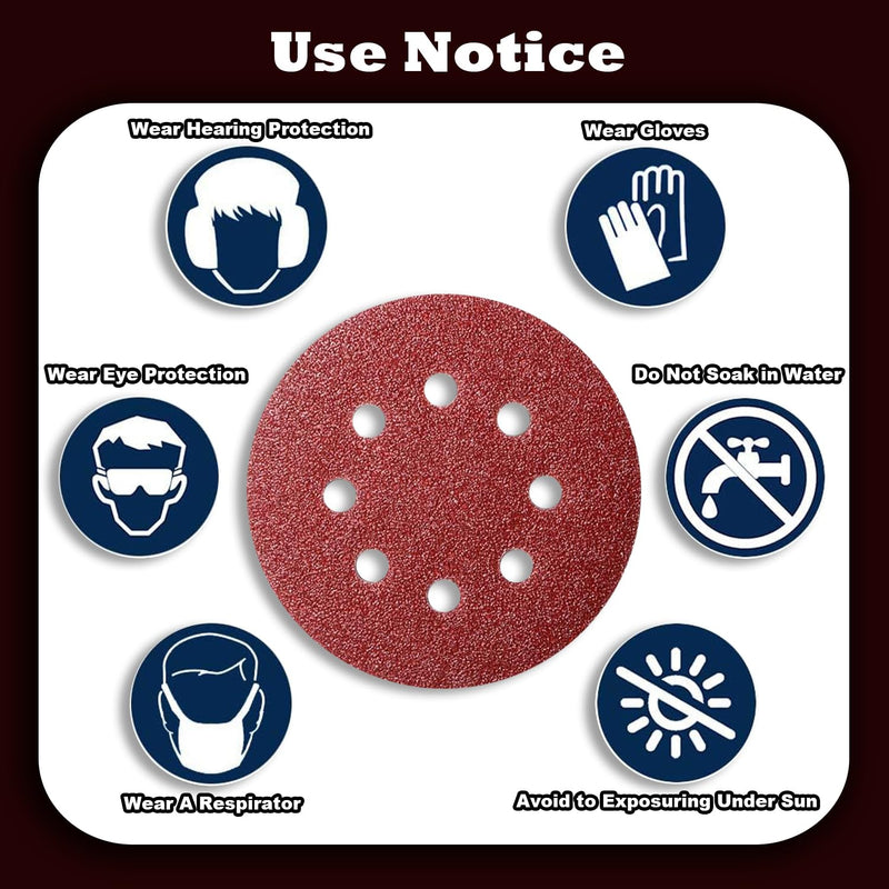 Pack of 110 Sandpaper 125 mm, Sanding Discs 125 mm 8 Holes Round (18 x P40/60/80/100/120, 10 x P180/240 Grit), Sanding Sheets for Random Orbital Sanders (Abrasion-Resistant, Does Not Release Grains)