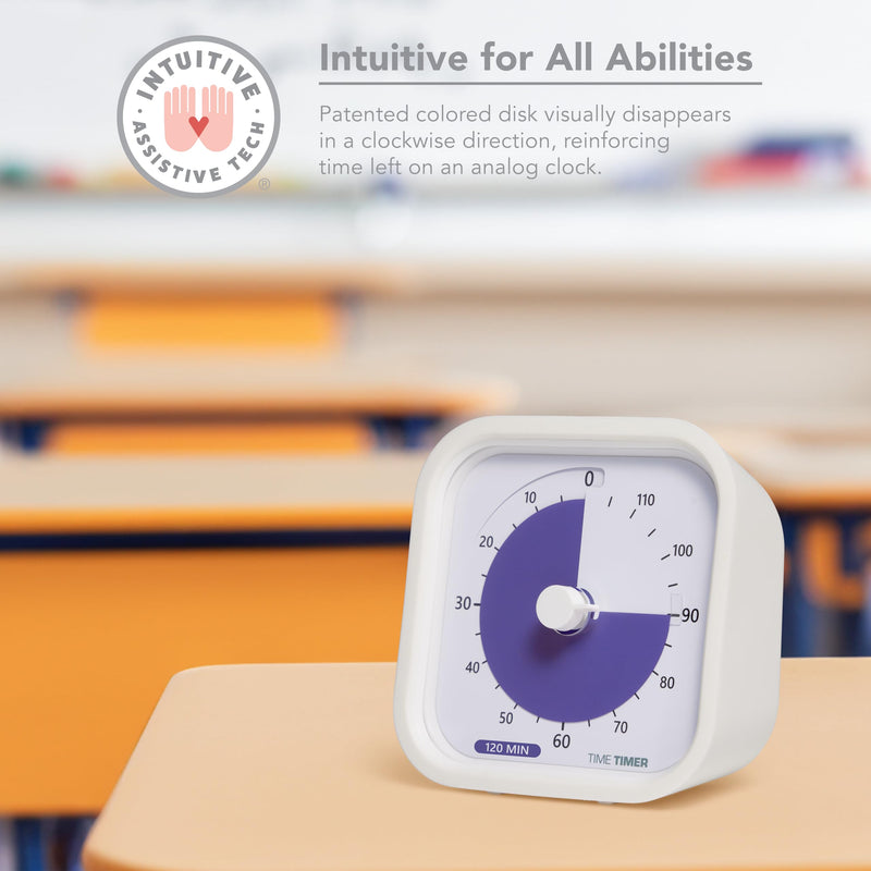 TIME TIMER 120 Minute MOD Education Edition ⁠— Visual Timer with Desktop Software for Kids Classroom Learning, Testing Timer, Study Tool and Office Meetings with Silent Operation (White - 120min) 3.5" x 3.5"