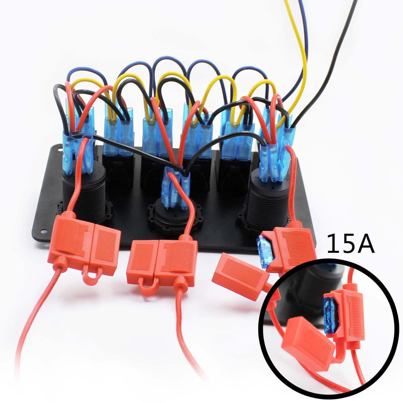 FXC Waterproof Marine Boat Rocker Switch Panel 6 Gang with 4.2A Dual USB Slot Socket + Cigarette Lighter + Voltage Monitor Alarm LED Light for Car Rv Vehicles Truck