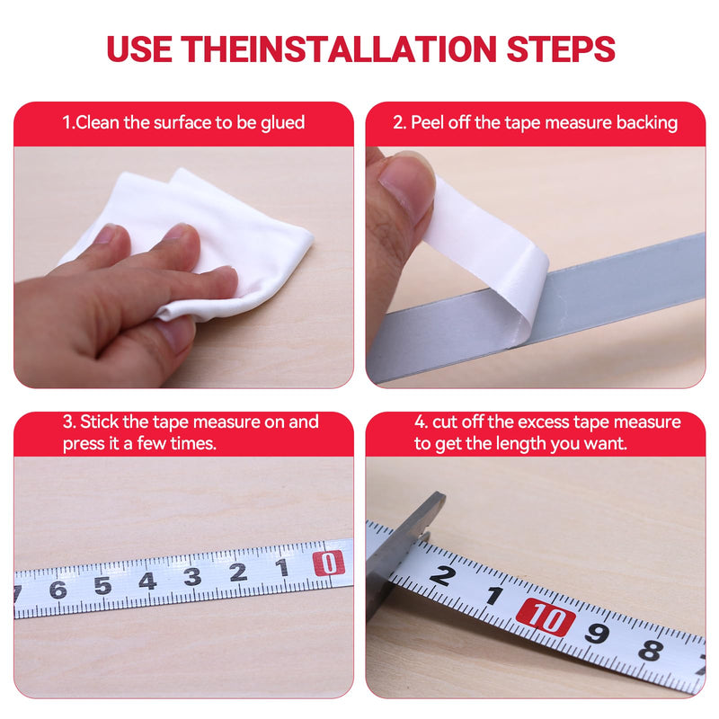 Pack of 6 Self-Adhesive Tape Measure 1 m / 2 m Scale Tape Measure Metric Steel Ruler Stick on for Measuring Workbenches (Forward, Backward, Centred)