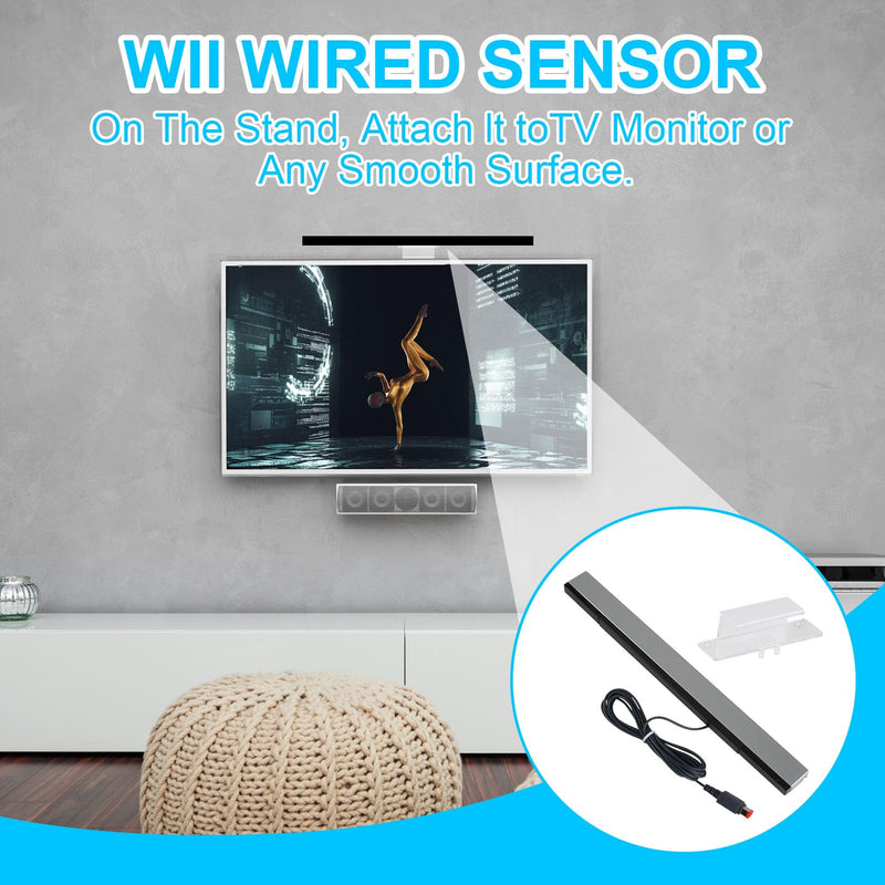 Sensor Strip for Wii, Wired Infrared Sensor Bar for Wii U, Compatible with Nintendo Wii & Wii U, with 2M USB Port and Stand, Plug and Play