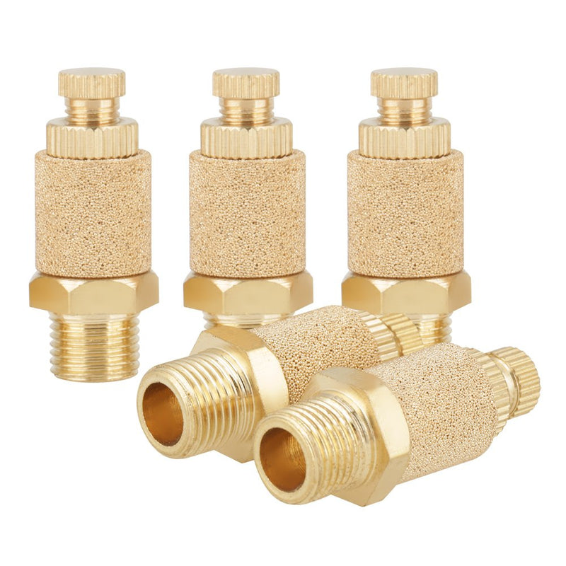 5pcs/set 1/8 BSP Valve Thread Adjustable Brass Pneumatic Silencer Thread Flat Head Pneumatic Air Flow Speed Controller