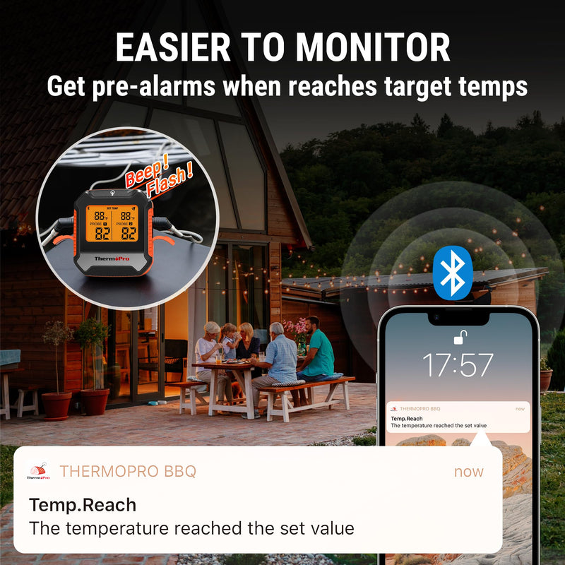 ThermoPro 450 ft Bluetooth Meat Thermometer with 2 Probes, Meat Thermometer Digital Wireless for BBQ Oven, Smoker Thermometer for Cooking Chicken Steaks Poultry 2 Probes-Waterproof