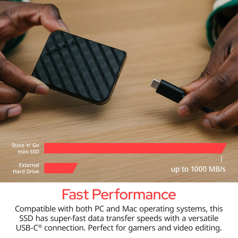 Verbatim 512GB Store 'n’ Go Mini External Solid State Drive USB 3.2 Gen 1 USB-C Connection - Diamond Black 512 GB