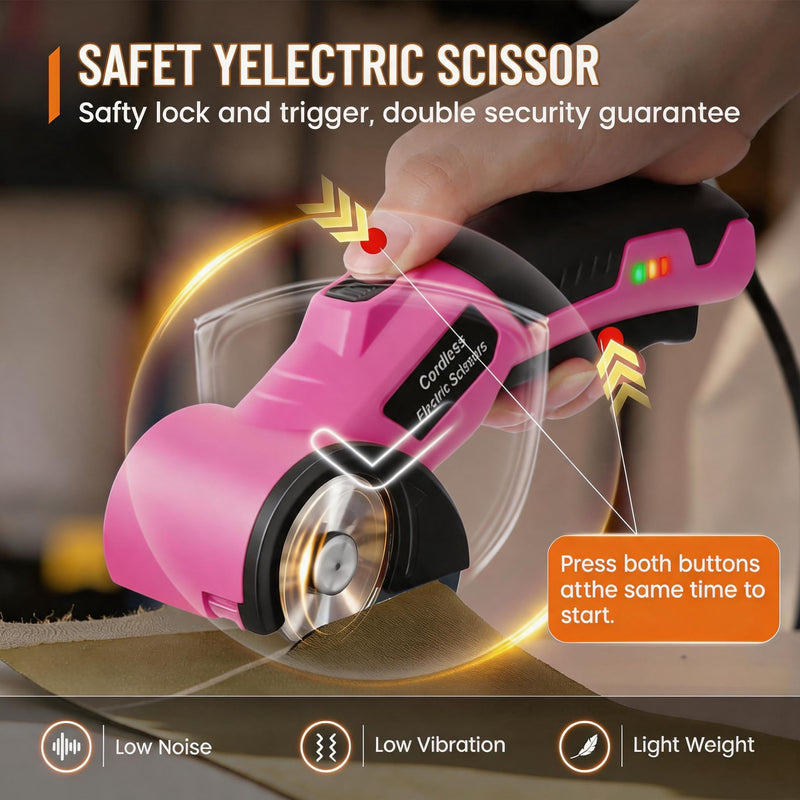 Electric Scissors, Cardboard Cutter, With LED Light, High-Efficiency Brushless Motor, 2000mAh Battery, Tungsten Steel Blade, Suitable for Cloth, Cardboard, Carpet Wire Rope Cutters Pink