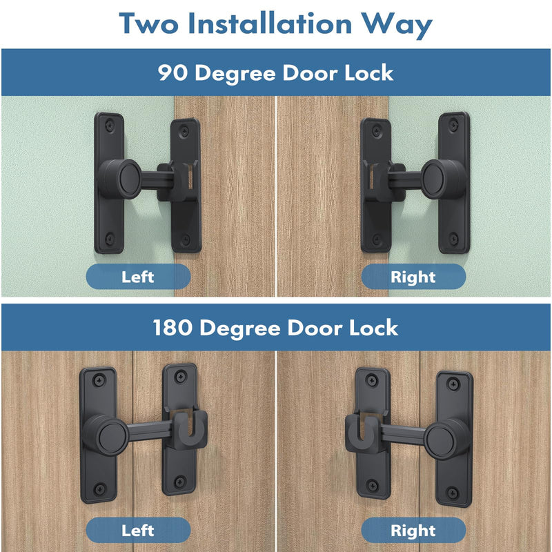 XOOL Barn Door Lock Latch, 90 & 180 Degree Heavy Duty Barn Door Latch, Lock Latch for Door, Garden, Bathroom, Garage, Window, Outdoor, Garage, Barn Black 2PCS