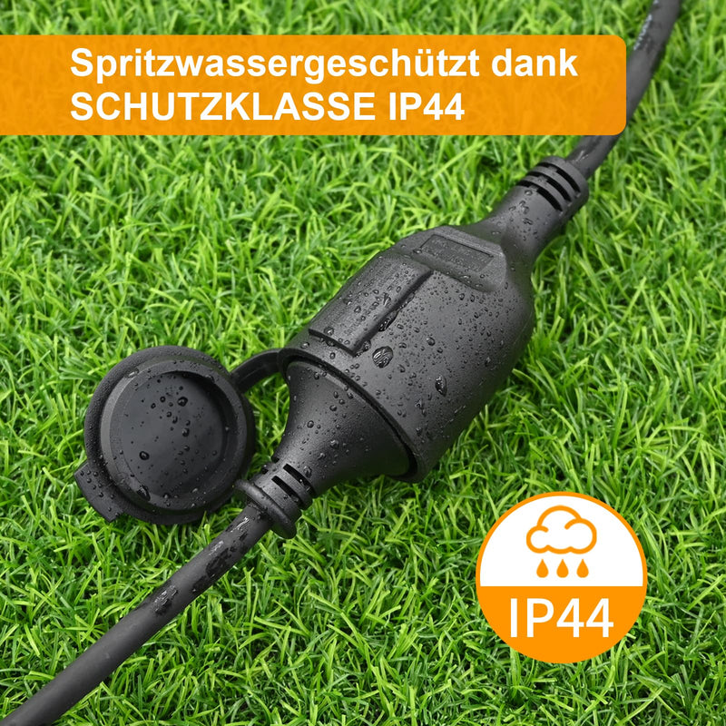 Outdoor Extension Cable, 3 m, Rubber Power Cable Extension with Schuko Plug for Outdoor Use, IP44, Cable Extension H05RR-F 3G 1.5 mm² with Protective Cap, Electric Cable Outdoor, 3500 W, Black 3 metres