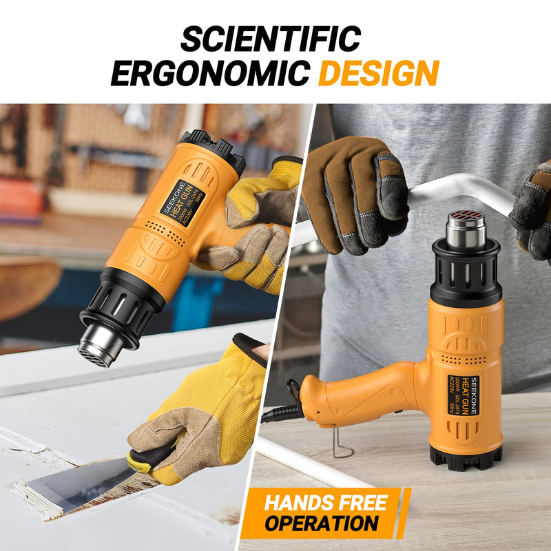 SEEKONE hot air gun kit 2000W (50℃ - 600℃) variable temperature control, hot air dryer with 2 temperature controls, ceramic heater, 4 attachment nozzles, hot air blower Ideal for shrinking hoses