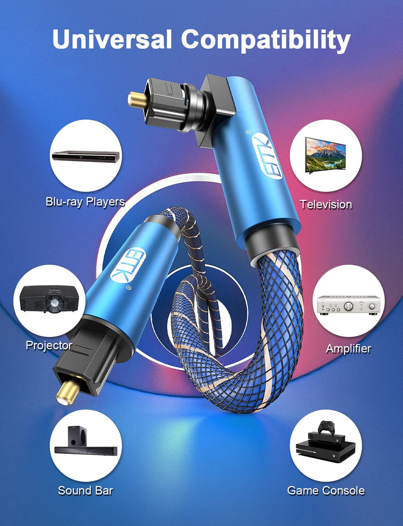 EMK 90 Degree Optical Cable 360 Degree Free-Rotating Fiber Optic Cable Toslink Male to Male Cable for Home Theater, Soundbar, Gaming Console, Speaker(16.5FT/5M) 16.5FT/5M