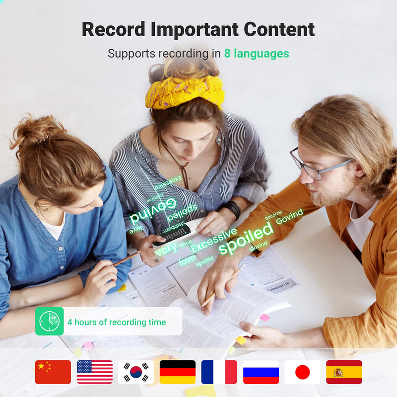 Pen Scanner, Text to Speech Device for Dyslexia, OCR Digital Highlighter Reader Pen, Exam Reading Pen, Bluetooth Langage Translator, No Monthly Fee White