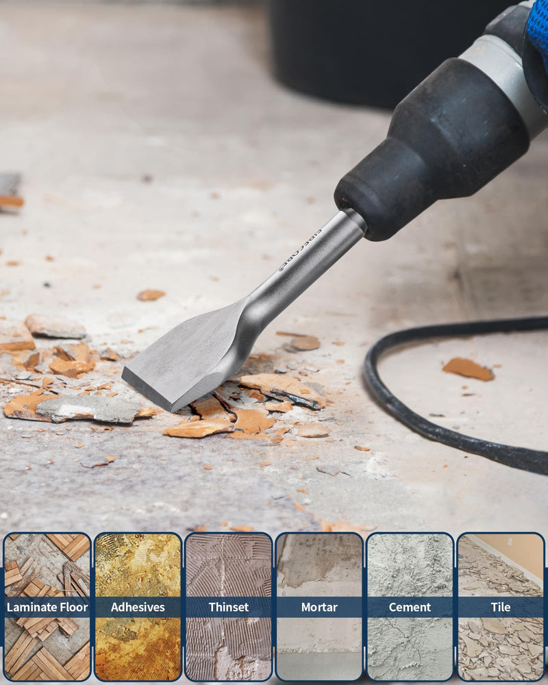 Firecore 2Pcs SDS Plus Chisel 3-In Wide Cranked Angled Bent Tile Removal Chisel Tool(3" X 6.5") FS18365