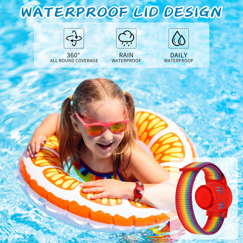 Waterproof Airtag Bracelet for Kids (2 Pack), Soft Nylon Hidden Air Tag Wristband Full Cover Lightweight GPS Tracker Holder Compatible with Apple Airtag Band for Toddler Child (Deep Rainbow/Blue) Deep Rainbow/Blue