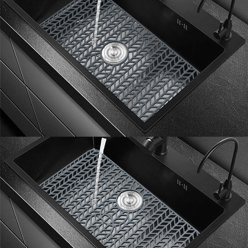AWOKE Sink Protectors for Kitchen Sink - 29"x 15.35" Mat - Heat-resistant Easy-clean Silicone Sink Mat - for Protection of Stainless Steel Sink - with 3 Reserved Holes (Grey) 29 x 15.35