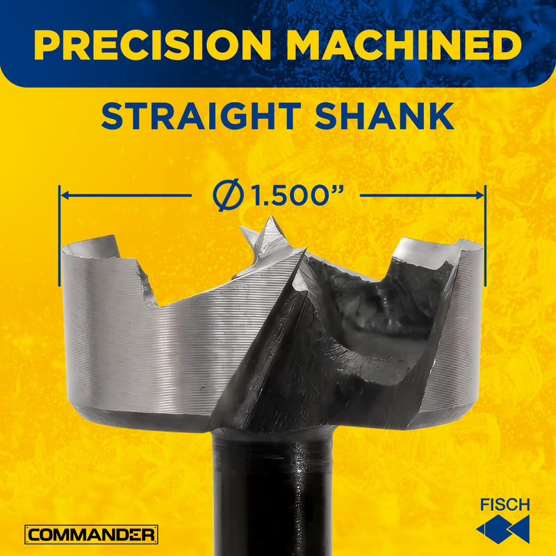 Fisch Black Shark Forged Steel Forstner Drill Bit for Woodworking, Precision Wave Design, Clean Cuts in Hardwoods, MDF, and Plywood, FSA-365839, Made in Austria (1-1/2 inches) 1-1/2"