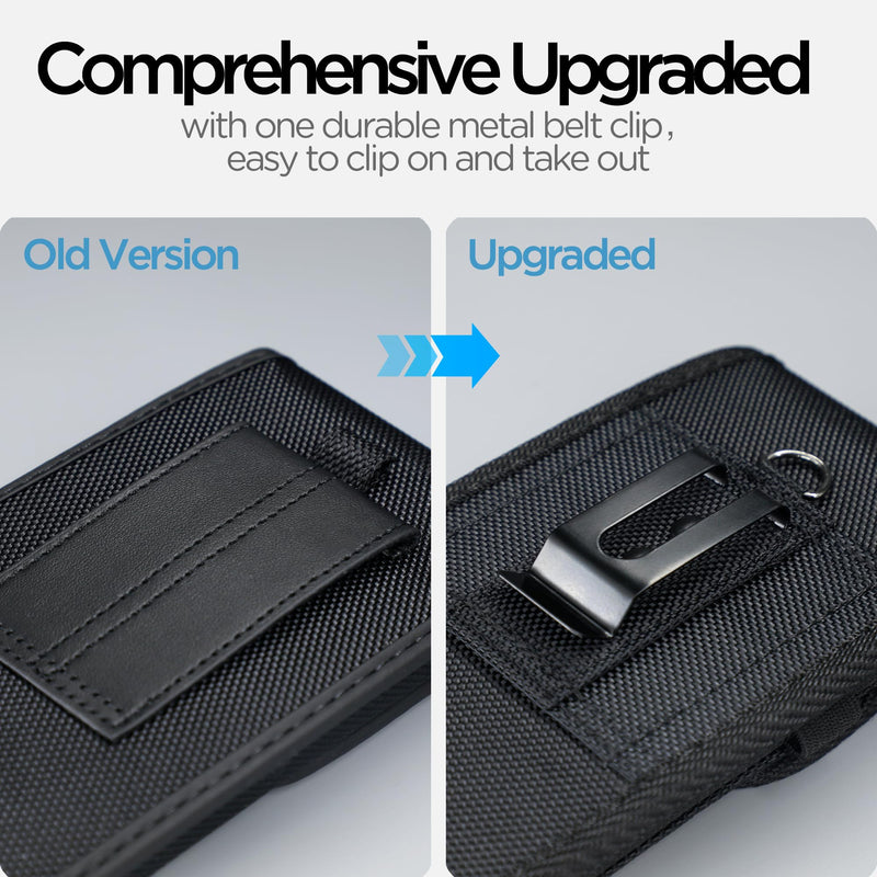 Nylon Cell Phone Holster with Belt Clip for iPhone 15 Pro Max, 15 Plus,14 Pro Max, 14 Plus, 13 Pro Max, 12 Pro Max, 11 Pro Max, S24 Plus, ID Card Holder Pen Holder Universal Pouch, Black -L Large