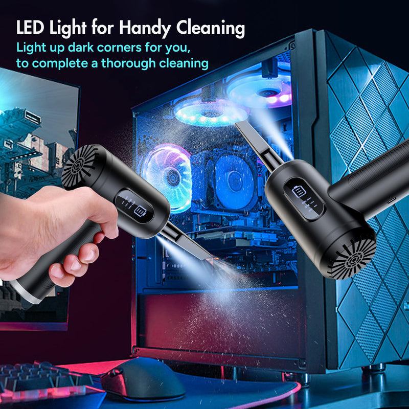 Electric Compressed Air Duster, 3-Gear Dust Blower for Computers Cordless PC Dusters Keyboard Electronics Cleaning Kit - 50000RPM 6000mAh Rechargeable with LED Light Display MAX-AD