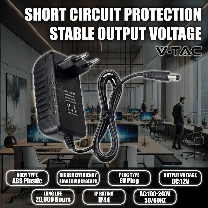V-TAC Power Supply Adapter 12 V 42 W 3.5 A for Cameras, LED Strips, Modem - Transformer 12 V - Power Adapter for Screens and Electronic Devices - Input AC 100-240 V - Euro Plug 42 watts