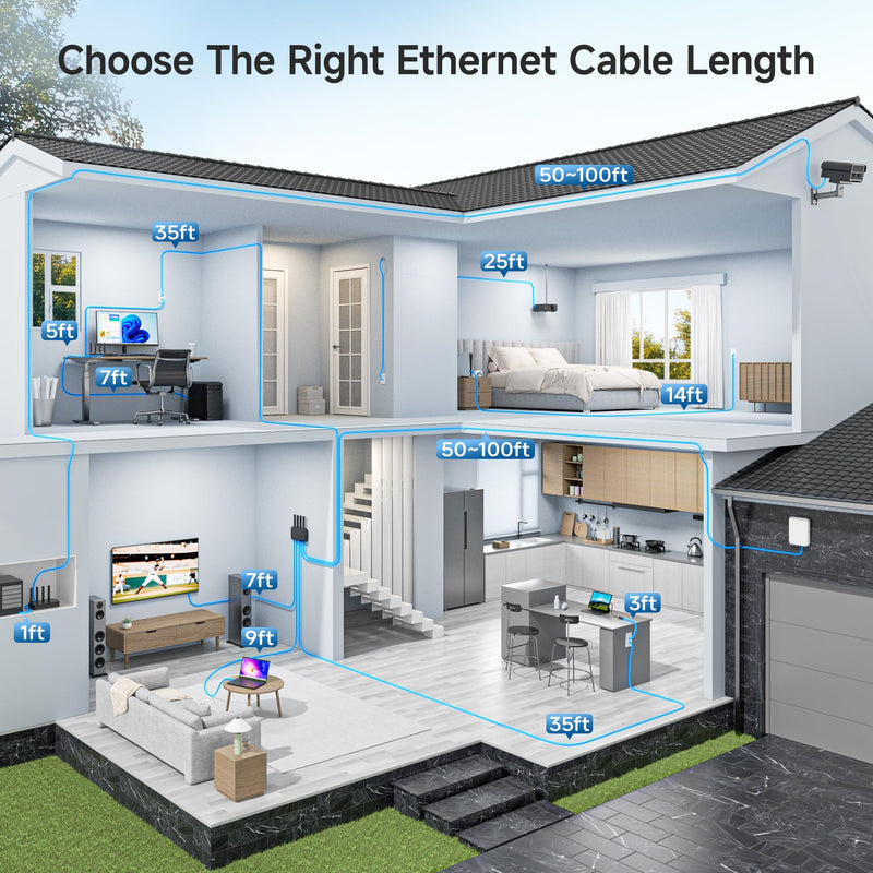 Cable Matters 1Gbps 8-Pack Snagless Cat 5e Ethernet Cable - 10ft, Gigabit Cat5e Cable, Cat5e Ethernet Cord, Black 10 Feet