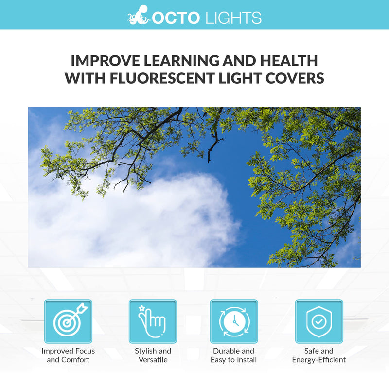 OCTO LIGHTS Tree Fluorescent Light Covers 2x4 Fixtures (22.38" x 46.5") Ceiling Light Cover for Classroom and Office, Decorative Light Covers for Ceiling Lights, Office Light Covers - (Pack of 1) Blue Sky Acacia Tree 1pk
