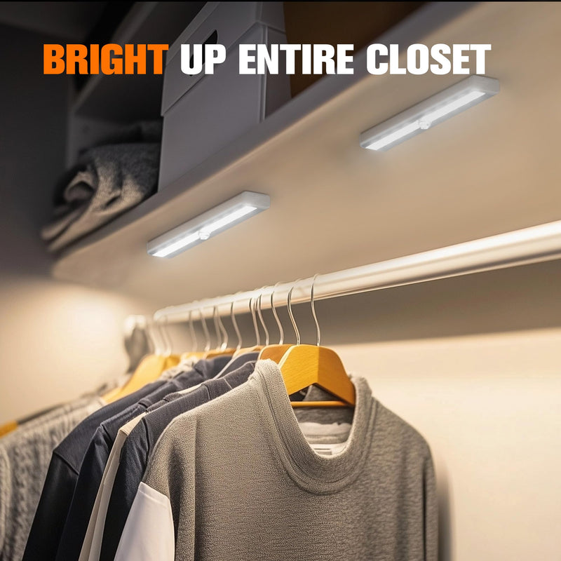 Motion Sensor LED Lights, 6 Pack Battery Operated 10 LED Motion Closet Light, Stick-On Anywhere Magnetic Night Light Bar for Closet Under Cabinet Kitchen Hallway Stairway Vanity Wardrobe White