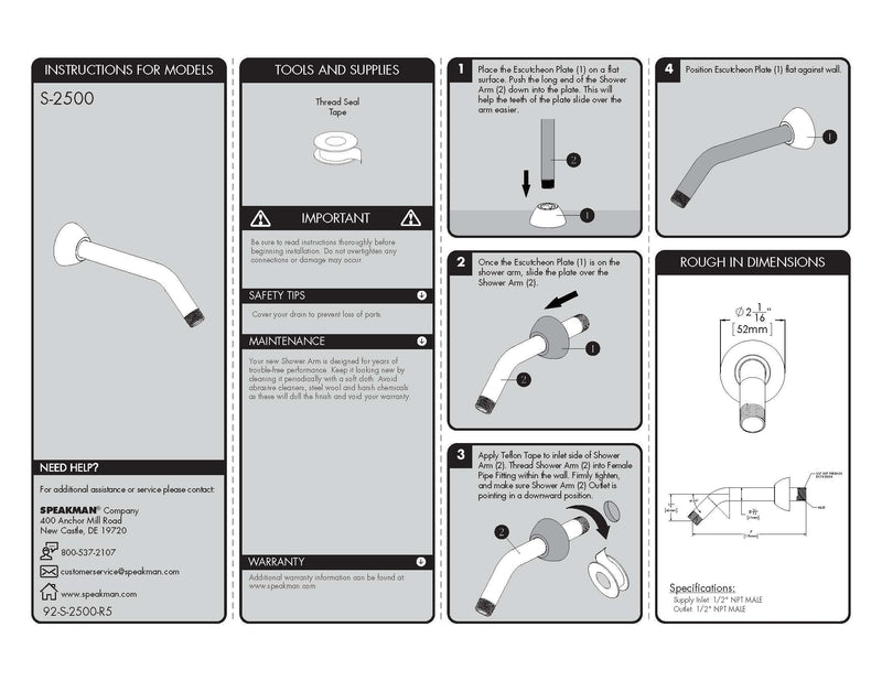 Speakman S-2500 Clean and Simple Shower Arm and Flange for Stylish Bathroom Décor, Polished Chrome