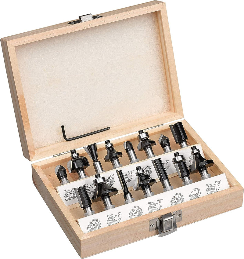 Einhell Original 15-Piece Milling Cutter Set | Router Accessories | Suitable for Wood | 8mm Shank | For Milling Various Profiles | Box 15 pieces. Router Bit Set
