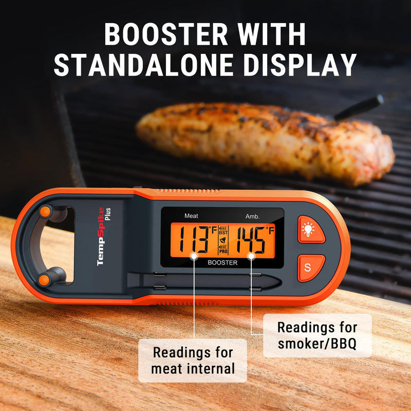 TempSpike 600 ft Wireless Meat Thermometer with Ultra-Thinner Probe, Bluetooth Meat Thermometer with Standalone LCD Booster for BBQ Grill Smoker Rotisserie Sous Vide 1 probe