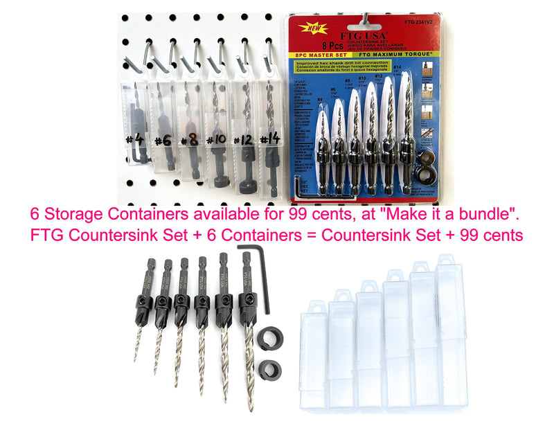 FTG USA Adjustable Wood Countersink Drill Bit Set 6 Pc Countersink Drill Bit #4#6#8#10#12#14 with Tapered Drill Bit with Depth Stop