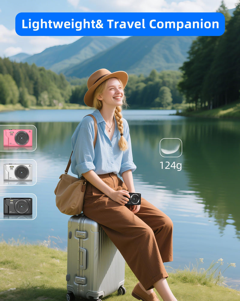 T TAKMLY Digital Camera 5K, Autofocus 16x Zoom 72MP Point and Shoot Cameras Compact Portable with Flash for Boys Girls Teens Students, Anti Shake 2.8'' Screen, 64GB Card Include, White