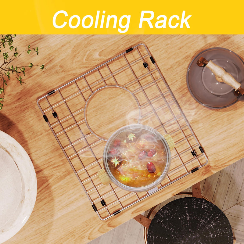 Sink Rack,13"X 15" Sink Protectors for Kitchen Sink,Stainless Steel Sink Grid for Bottom of Sink,Metal Sink Grate with Strainer,Rear Drain for Single Bowl with Corner Radius,1 pack 1