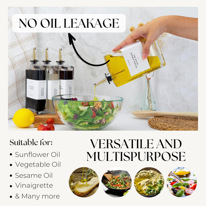 Olive Oil Dispenser Bottle - Refillable Glass Bottles for Kitchen - Syrup Container for Vinegar and Soy Sauce, Pack of 2 2 Pack