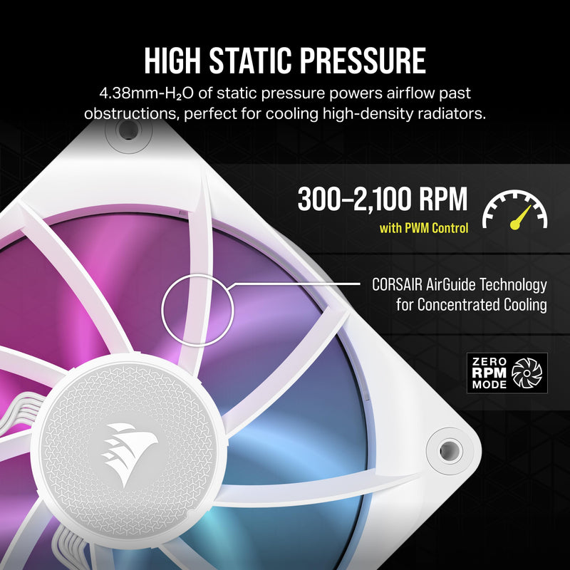 CORSAIR iCUE LINK RX120 RGB 120mm PWM Fan - Magnetic Dome Bearing - Single Fan - White 1 x 120mm