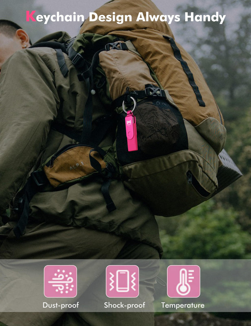 MOSDART 1TB USB3.1 Fast Speed C and A Dual Flash Drive, exFAT Memory Stick with Keychain and LED Indicator, for iPhone 15 and 16, Android Phone, iPad, MacBook, and Other Laptops, Hot Pink