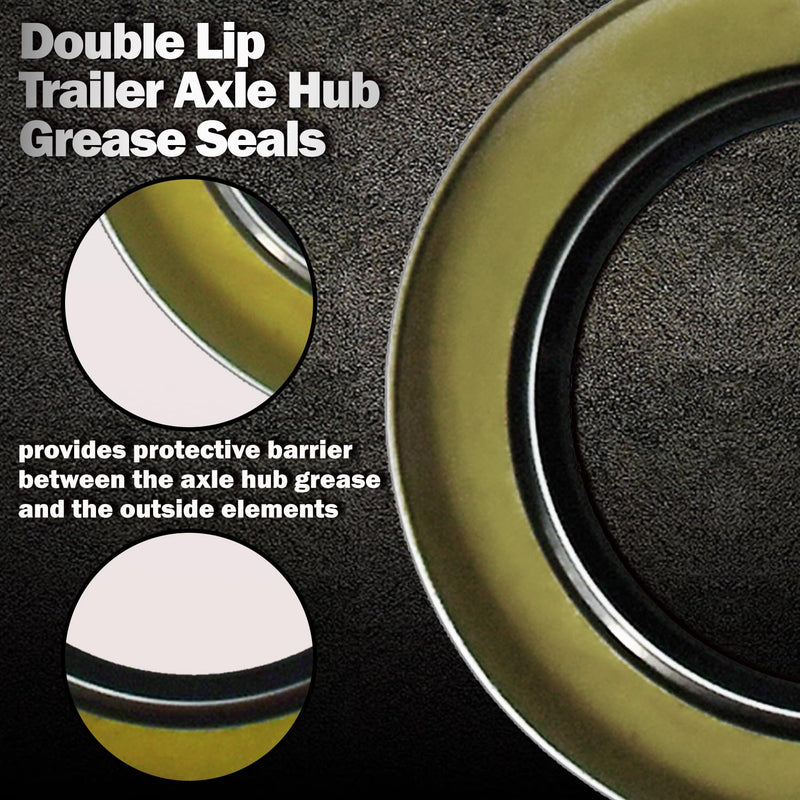 Double Lip Grease Seals 2.125" I.D x 3.376" O.D Replacement 10-10 or 21333TB Spindle #42 Fits 5200-7000 lbs Trailer Axle Hub Wheel Grease Seals