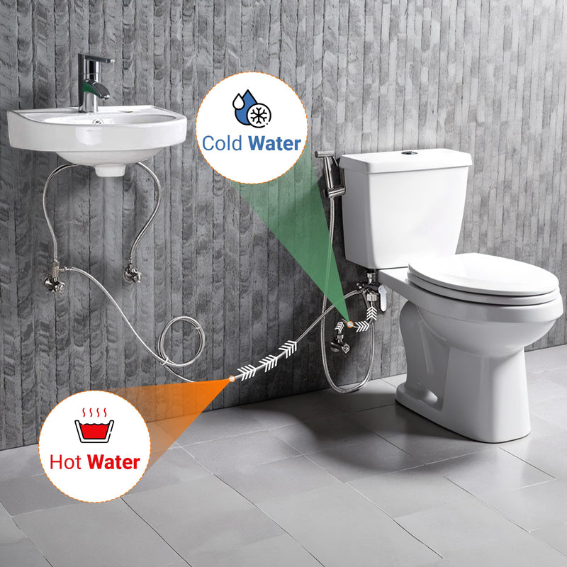 Hot and Cold Bidet Sprayer for Toilet w/Thermal Insulated Grip - Hot Water 180°F Handheld Sink Bidet Shataff - Diaper Sprayers - Muslim Shower Hand Held Attachment for Sink Hose Sprayer Hot & Cold Bidet Sprayer