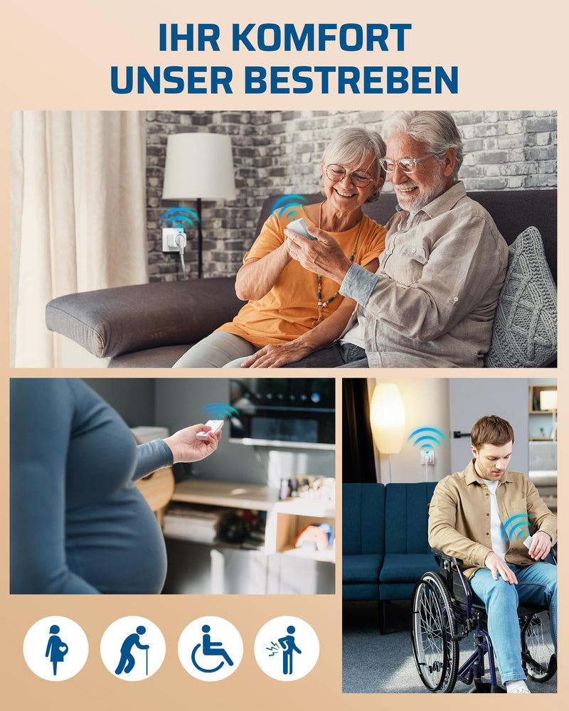 DEWENWILS wireless sockets with remote control, 16A 3680W, plug-in on/off wireless wall switch, no cable required, expandable light switch for holiday decoration, 30M range, pre-programmed, white