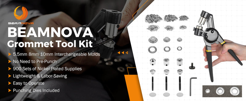 BEAMNOVA 5.5mm 8mm 10mm Heavy Duty Grommet Tool Kit, 900 Supplies Black 5.5mm, 8mm & 10mm (3/16, 5/16 & 3/8 inch)