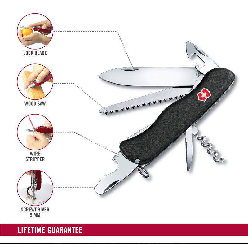 Victorinox Forester Swiss Army Knife, 12 Function Pocket Knife,Black | Swiss made outdoor multi-tool featuring a liner lock system, large blade, reamer, punch, and black finish for forestry
