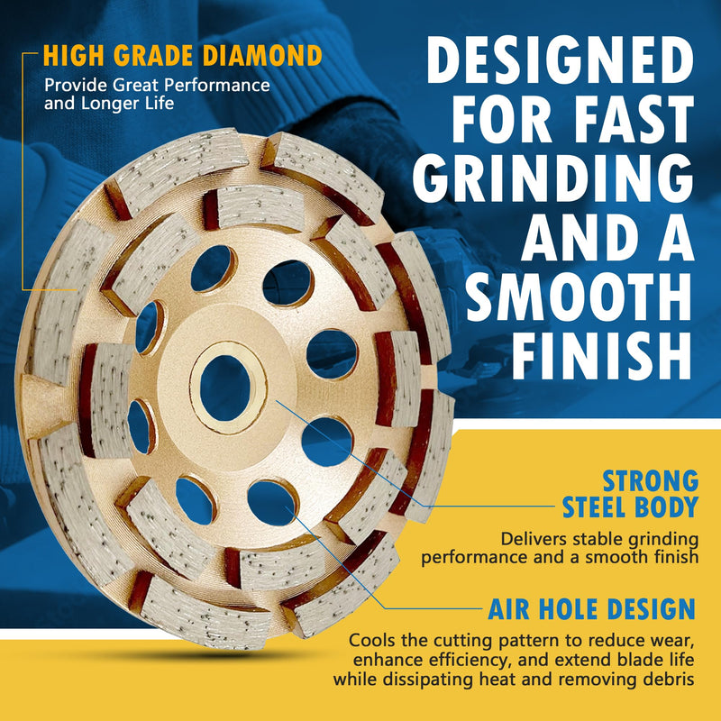 4.5" Diamond Grinding Wheels for Concrete or Masonry, 16 Double Row Segments, 30/40 Grit, Medium Bond, 7/8"-5/8" Arbor 4.5"- 16 Segs Premium Double Row - 7/8"-5/8" Arbor
