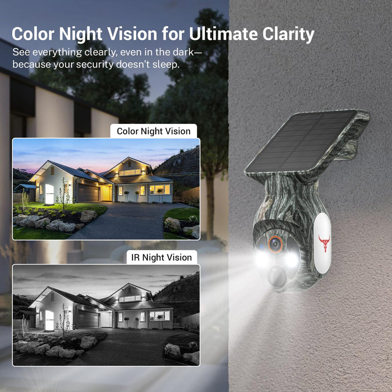 Solar-Powered 1080p WiFi Battery Camera, Security Cameras Wireless Outdoor for Home Surveillance, AI Human Detection, Color Night Vision, Cloud Storage (WiFi (Camo)) WiFi (Camo)