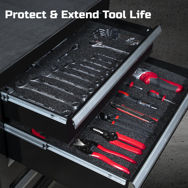 ONREVA Tool Box Foam 24x18x1 inch 3Pack, Foam Inserts for Cases, Polyethylene Storage Sheets for Toolbox Hard Case, Tool Shadow Insert, Kaizen Organizer Sheet, Black with Red