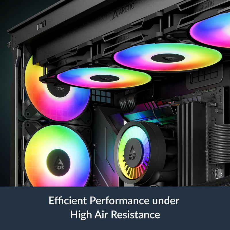ARCTIC P12 Pro A-RGB - 3 Pack - Powerful Premium Fan, 120 mm PWM Fan with Y-Cable Splitter, 600-3000 RPM, 0 RPM <5% PWM, 5V Digital RGB, Fluid Dynamic Bearing, 4-Pin - Black